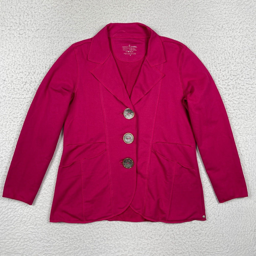 Neon Buddha Blazer Womens Medium Pink Knit Stretch Lagenlook Artsy Professional